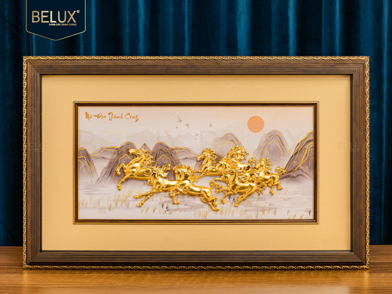 Ảnh Tranh Bát Mã Dát Vàng 24k 65x40cm