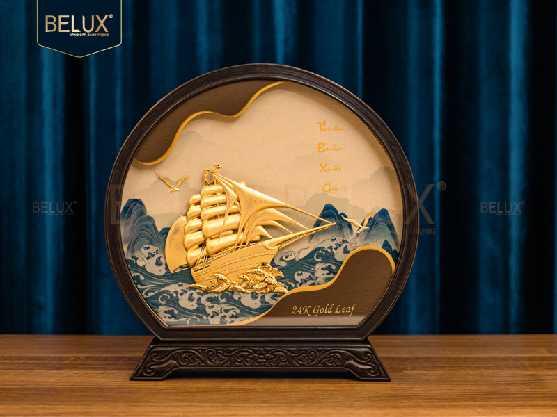 Ảnh Tranh Thuyền Thuận Buồm Xuôi Gió Dát Vàng 24k 26x30x5.3cm