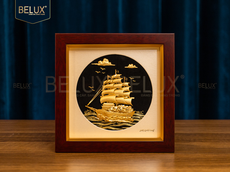 Ảnh Tranh thuận buồm xuôi gió dát vàng 24k 20x20cm