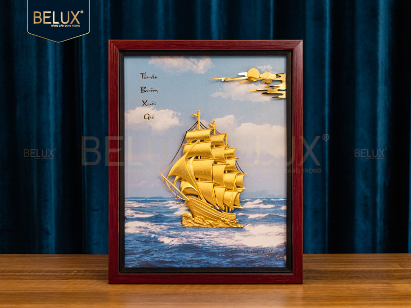 Ảnh Tranh Thuận Buồm Xuôi Gió Vẽ Màu Dát Vàng 24k 34x27cm