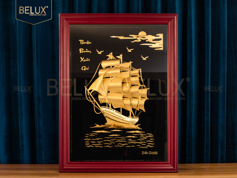 Ảnh Tranh thuyền buồm dát vàng 24k 80x60cm