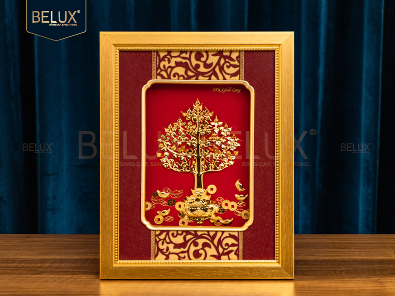 Ảnh Tranh cây Tài Lộc dát vàng 24K 25x32cm