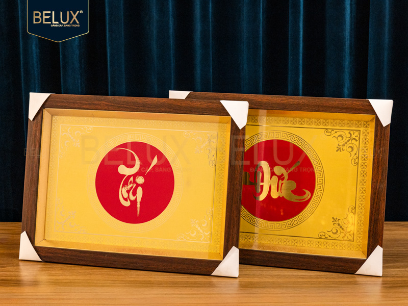 Ảnh Tranh chữ Trí Đức bằng đồng 45x30cm thiết kế theo yêu cầu