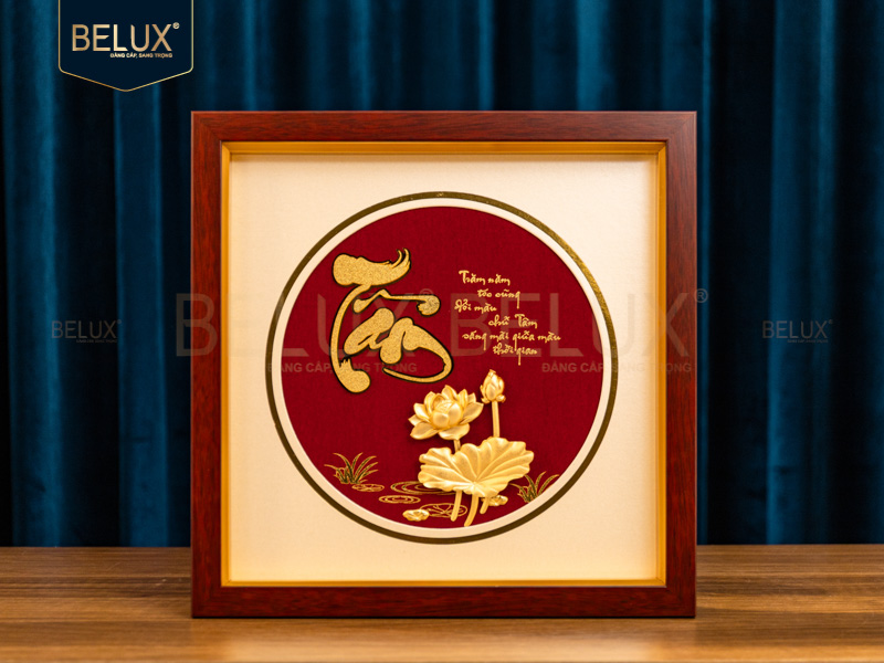 Ảnh Tranh Chữ Tâm Dát Vàng 24k- 30x30cm