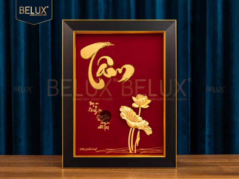 Ảnh Tranh Chữ Tâm Dát Vàng 24k - 39x30cm