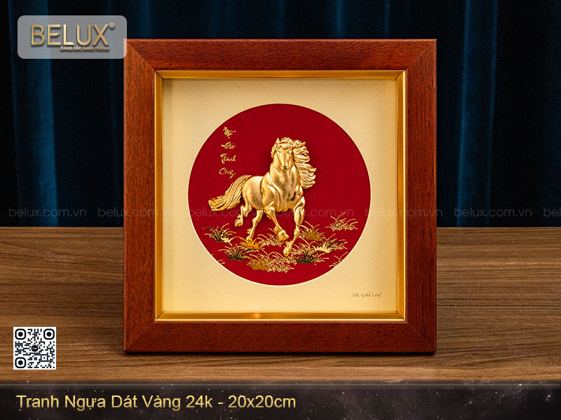 Ảnh Tranh ngựa dát vàng 24k - 20x20cm