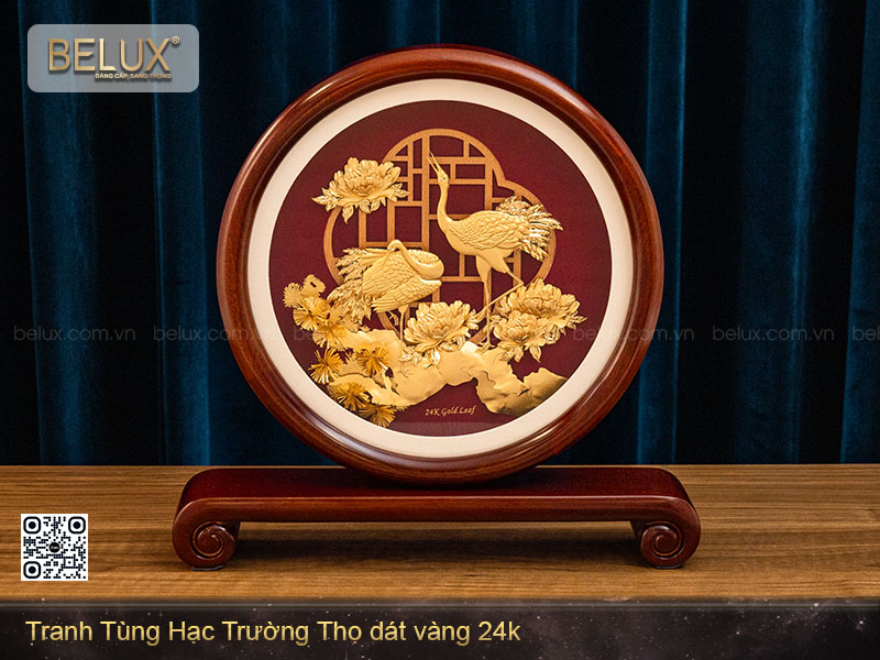 Ảnh Tranh Tùng Hạc Trường Thọ Dát Vàng 24k D27