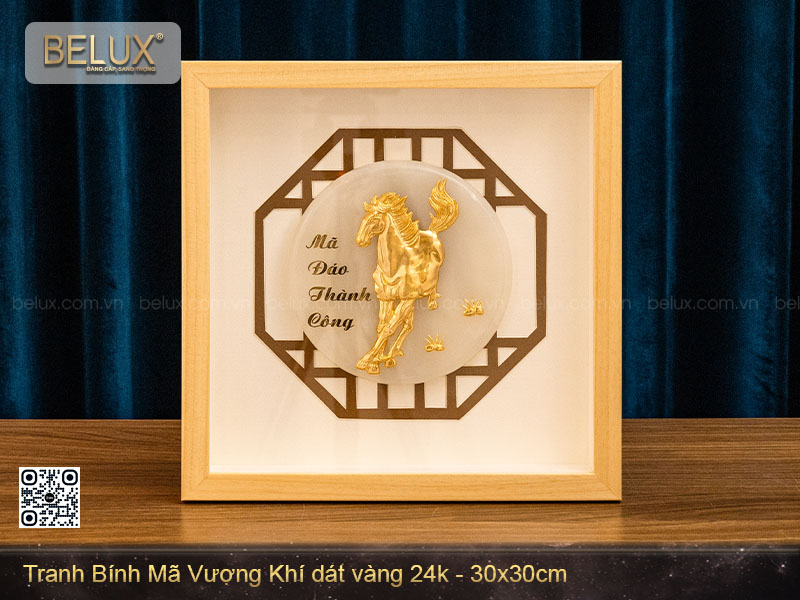 Ảnh Tranh Bình Mã Vượng Khí dát vàng 24k (30x30)