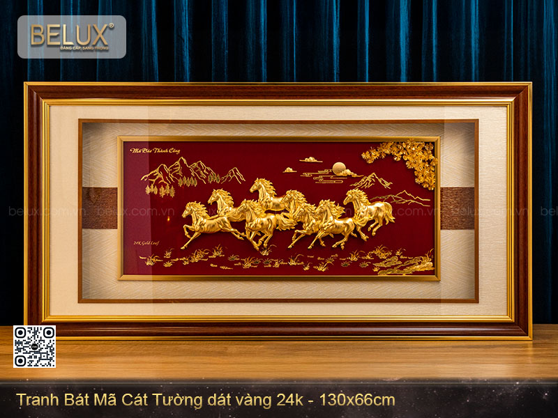 Ảnh Tranh Bát Mã Cát Tường dát vàng 24k (130x66)