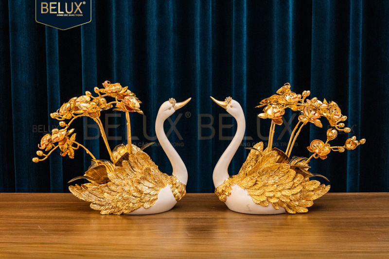 Ảnh Chậu Lan Thiên Nga Song Hỷ mạ vàng 24k cao 16cm