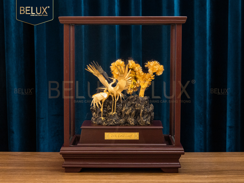 Ảnh Tượng Tùng Hạc dát vàng 24k cao 36cm mẫu 2