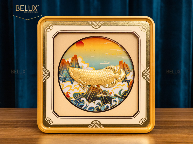 Ảnh Tranh Cá Rồng Dát Vàng 24k 28x28cm