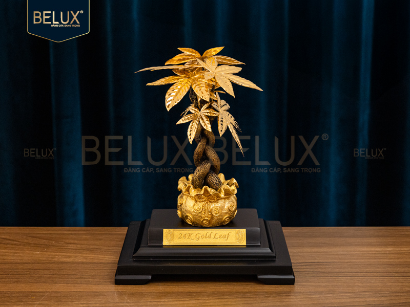 Ảnh Chậu kim ngân dát vàng 24k 17x14x22cm