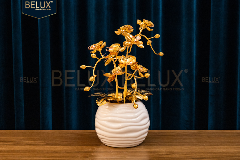 Ảnh Chậu Lan Bạch Phú Quý mạ vàng 24k cao 30cm