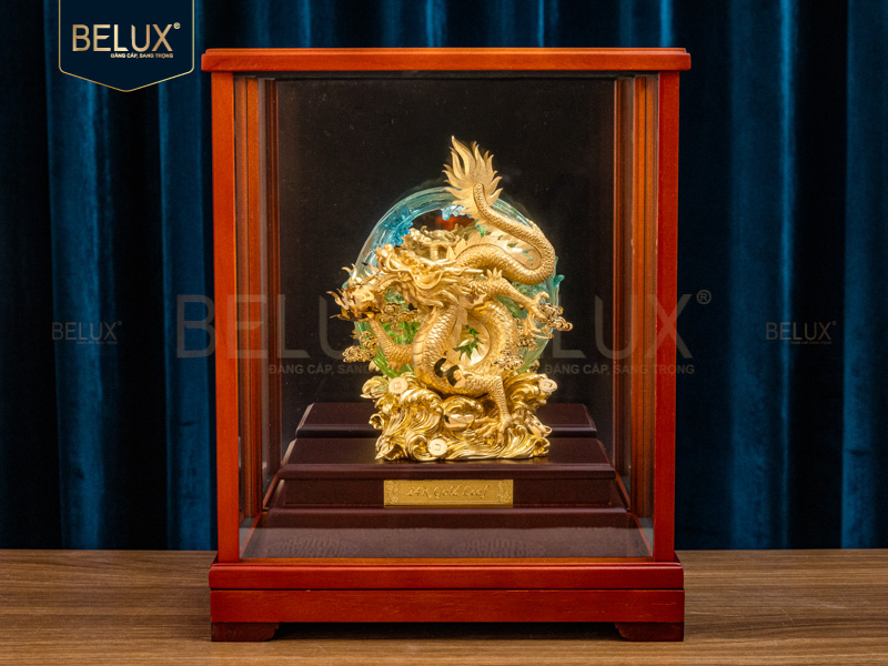 Ảnh Tượng Rồng Vòng Ngọc dát vàng 24k 29x17x34cm