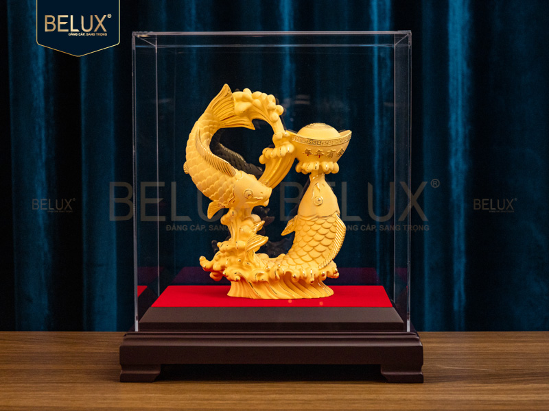 Ảnh Tượng Song Ngư dát vàng cát 15x8.3x18.5cm