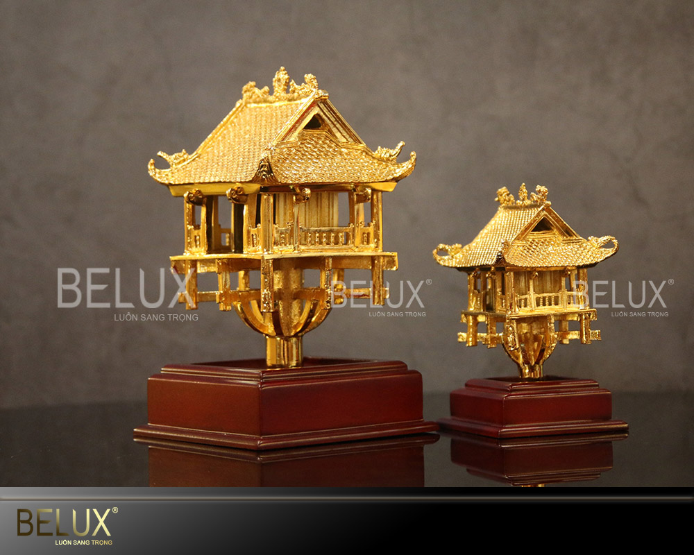 Ảnh Mô hình Chùa Một Cột bằng đồng mạ vàng 24k