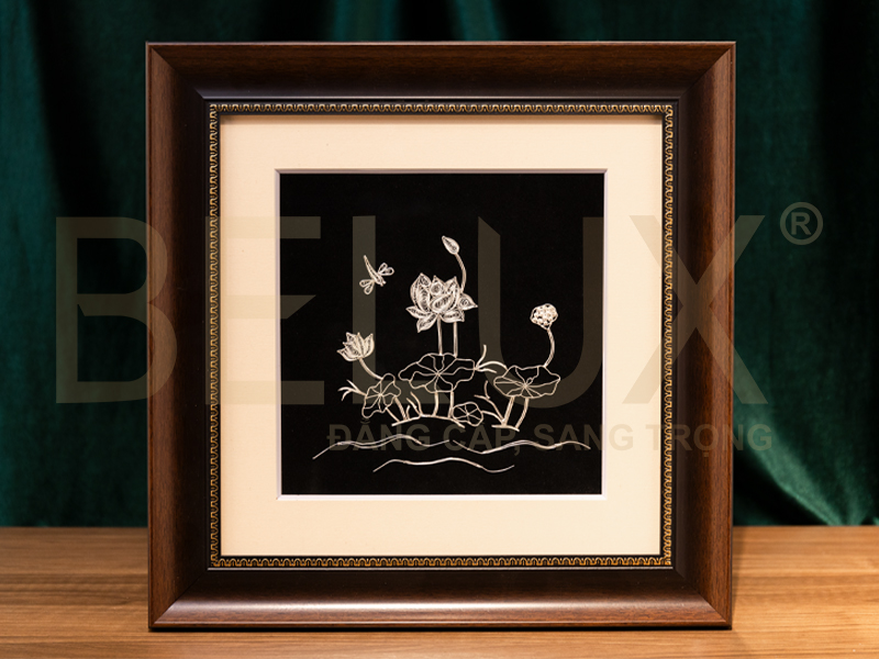 Ảnh Tranh Hoa Sen Bằng Bạc Kt 35x35cm