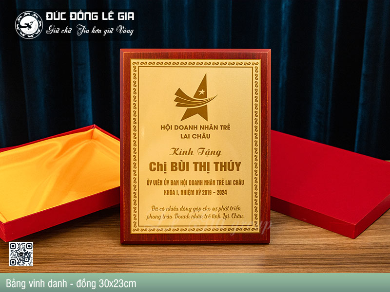 Bảng vinh danh bằng đồng 30x23cm