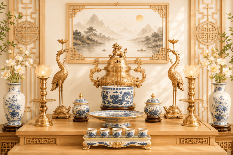 Việc lựa chọn và đặt đúng các vật phẩm giúp tạo nên sự cân đối và tăng cường vượng khí cho căn phòng thờ