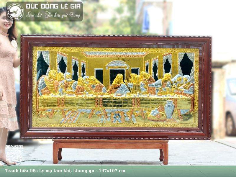 Tranh bữa tiệc Ly mạ tam khí, khung gụ - 197x107 cm