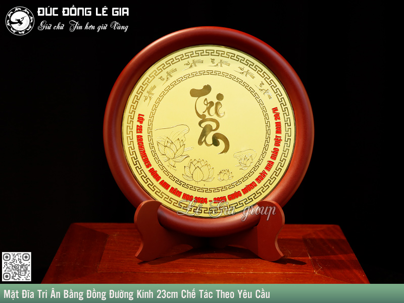 Mặt Đĩa Tri Ân Bằng Đồng Đường Kính 23cm Chế Tác Theo Yêu Cầu