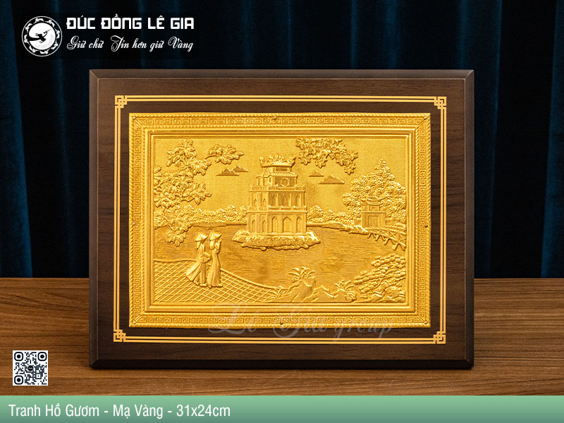 Bức tranh tái hiện khung cảnh nên thơ của Tháp Rùa và cầu Thê Húc