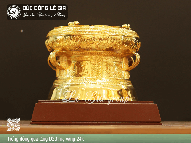 Trống đồng lưu niệm mạ vàng 24K
