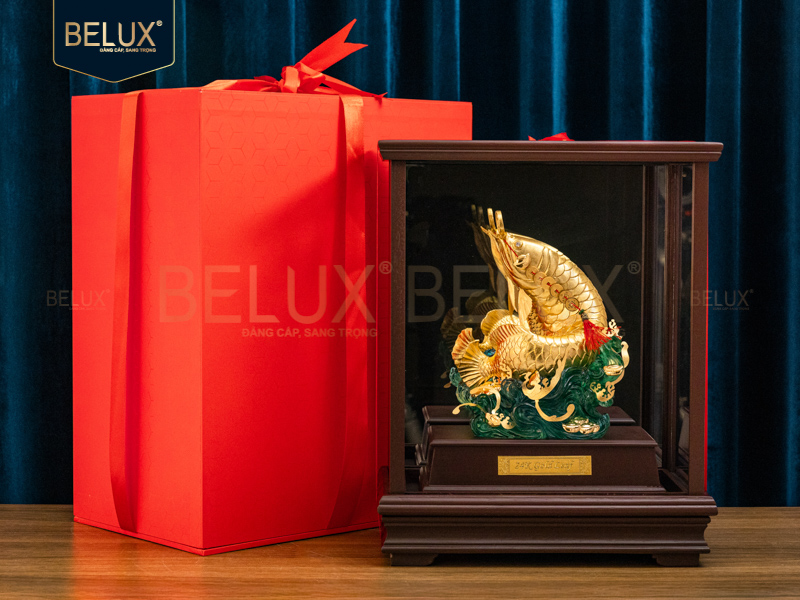 Ảnh Tượng Cá Chép Hoá Rồng dát vàng 24k 36x28x17cm
