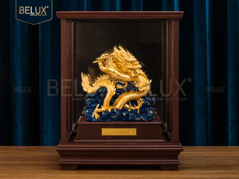 Ảnh Tượng Rồng Ôm Ngọc dát vàng 24k 28x17x36cm