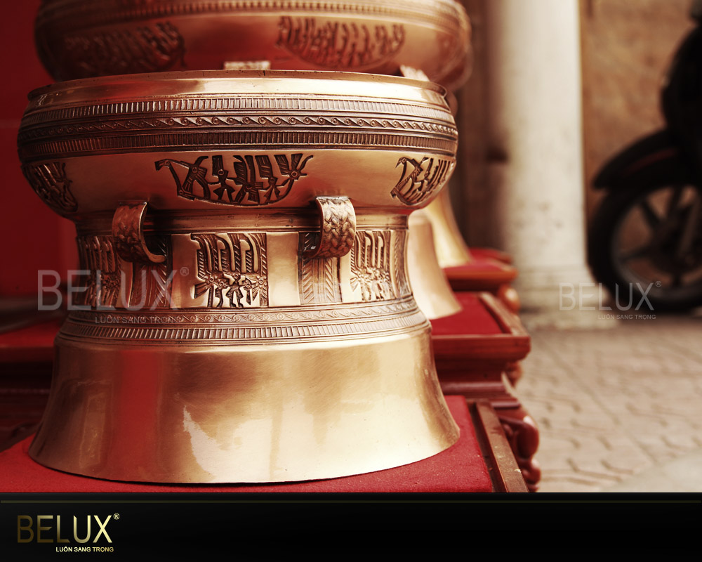 Ảnh Quả trống đồng Ngọc Lũ hoa văn chìm đường kính 42cm