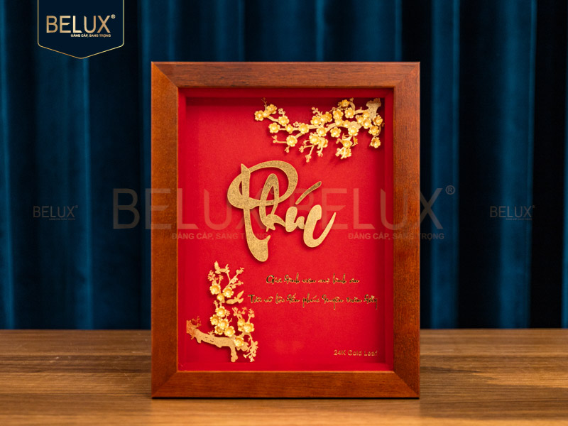 Ảnh Tranh chữ Phúc dát vàng 24k 25x20cm