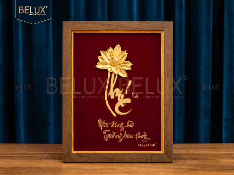 Ảnh Tranh chữ Phúc thư pháp dát vàng 24k - 32x25cm