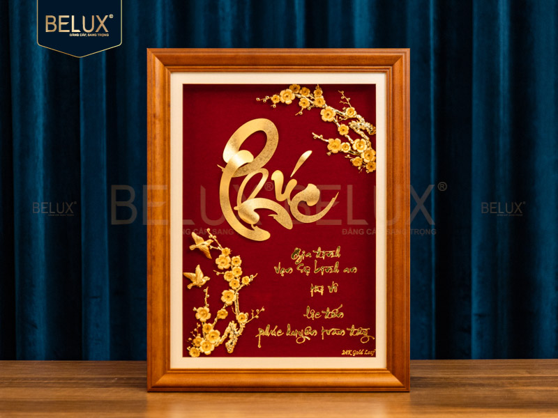 Ảnh Tranh Chữ Phúc Thư Pháp Dát Vàng 24k- 40x30cm