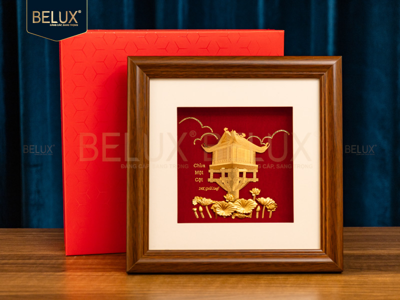 Ảnh Tranh Chùa Một Cột Dát Vàng 24k 25x25cm