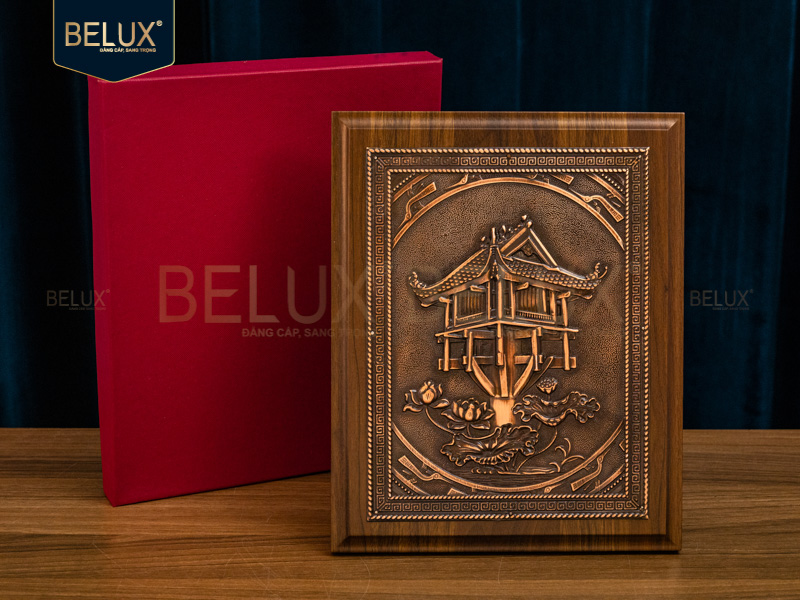 Ảnh Tranh Chùa Một Cột bằng đồng đỏ 25x20cm