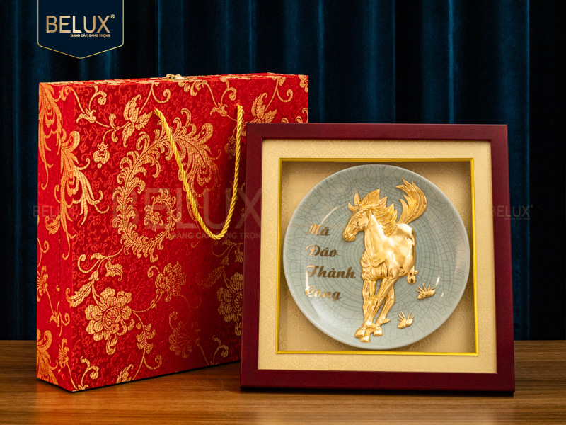 Ảnh Tranh Mã Hưng Đại Phát dát vàng 24k 30x30cm