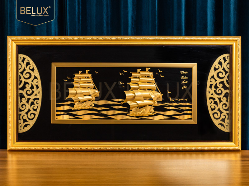 Ảnh Tranh thuyền buồm dát vàng 24k 81x42cm