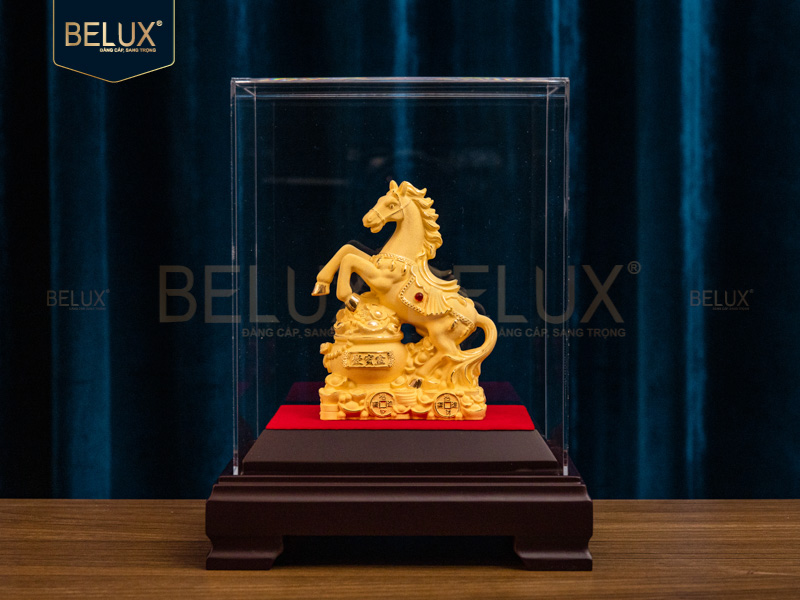 Ảnh Tượng Ngựa Hũ Tiền dát vàng cát 8.8x3.9x11.3cm