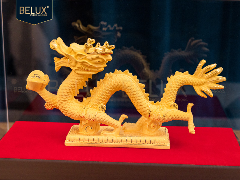 Ảnh Tượng Rồng cầm ngọc vàng cát 16x3x9cm