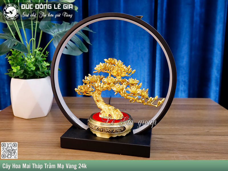 Cây Hoa Mai Tháp Đốt Trầm Mạ Vàng 24k