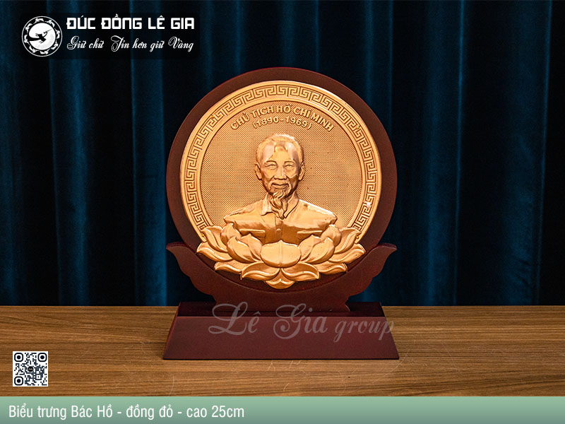 Biểu trưng Bác Hồ Bằng Đồng Đỏ - cao 25