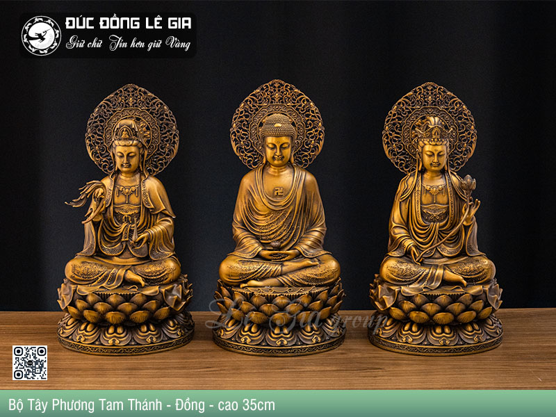 Bộ Tây Phương Tam Thánh Bằng Đồng - cao 35cm