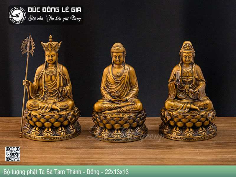 Bộ tượng phật Ta Bà Tam Thánh - Đồng - 22x13x13