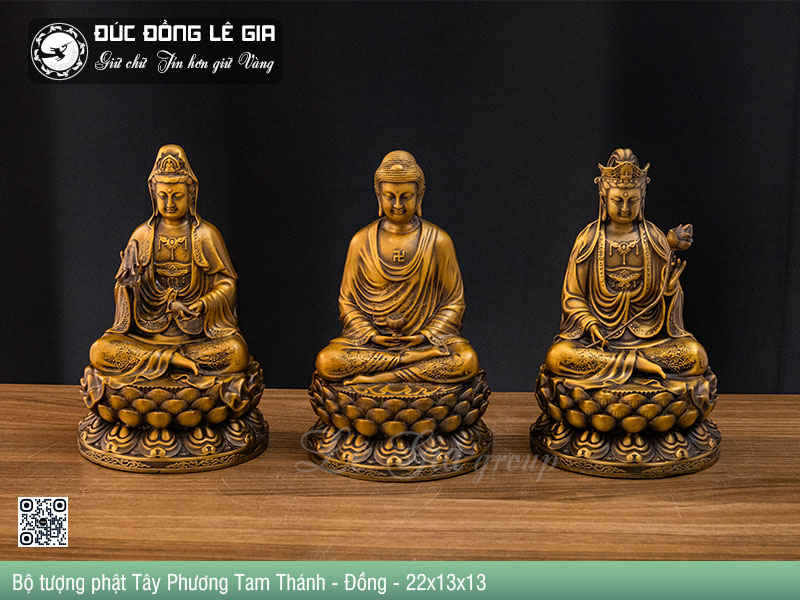 Bộ tượng phật Tây Phương Tam Thánh - Đồng - 22x13x13