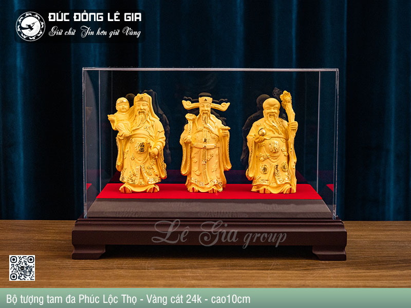 Bộ tượng tam đa Phúc Lộc Thọ - Vàng cát - cao10cm