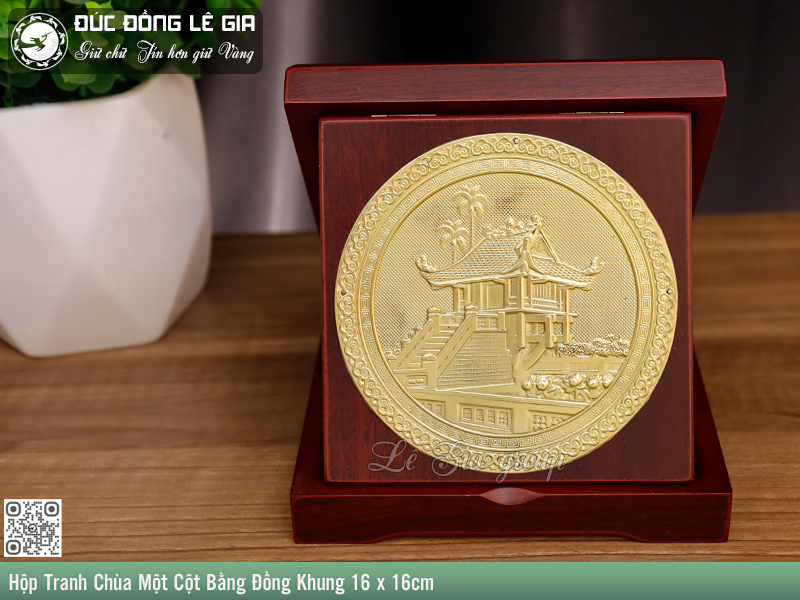 Hộp Tranh Chùa Một Cột Bằng Đồng Khung 16 x 16cm