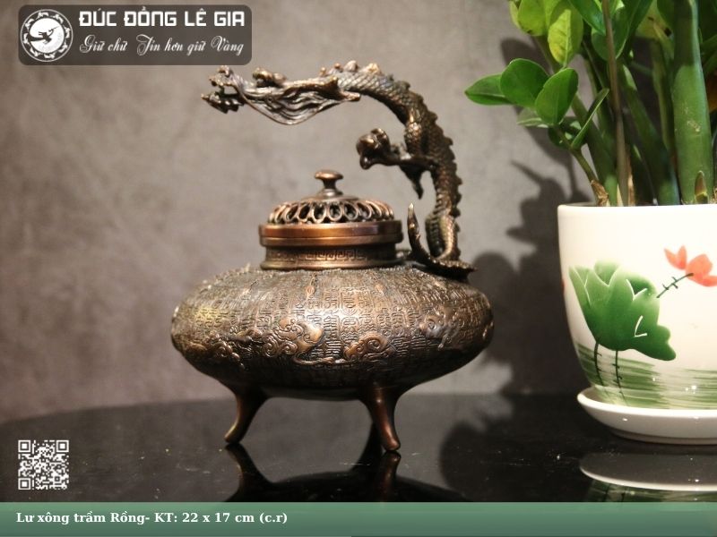 Lư xông trầm Rồng bằng đồng- LT10