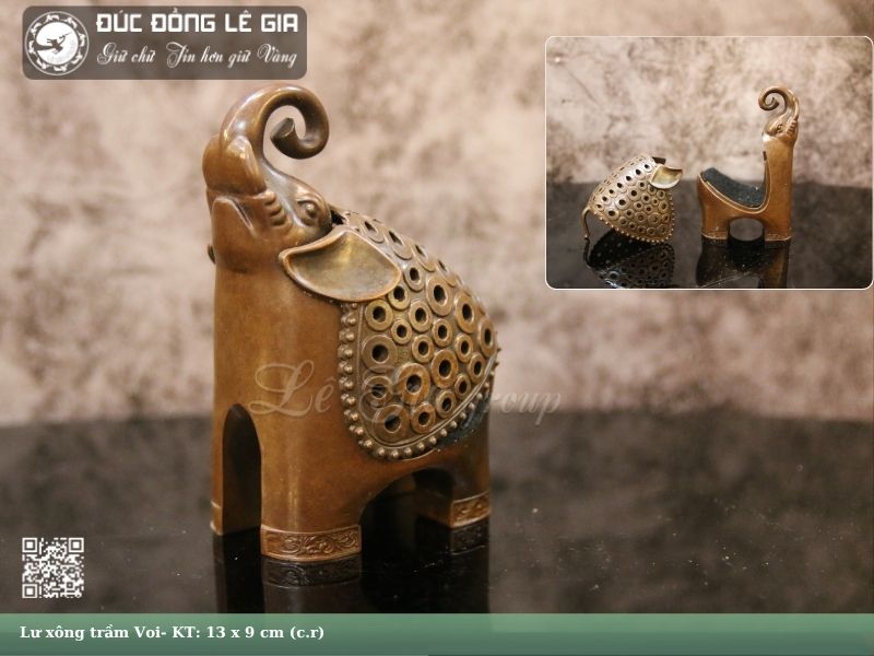 Lư xông trầm voi bằng đồng- LT14