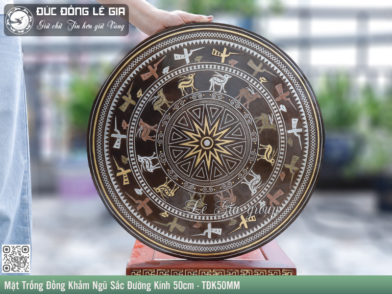 Mặt Trống Đồng Khảm Ngũ Sắc Đường Kính 50cm - TĐK50MM